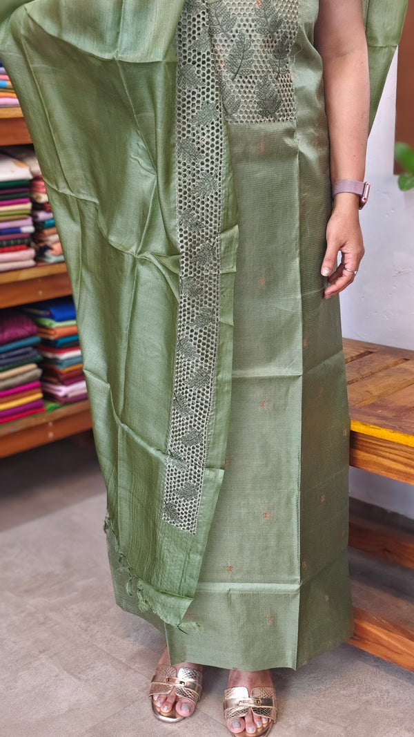 Forest Green Noil Tussar Cutwork Suit