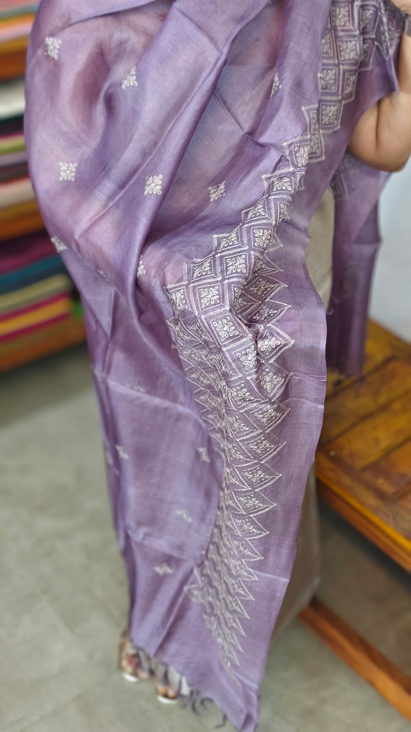 Smoky Grey and lavender tussar silk suit