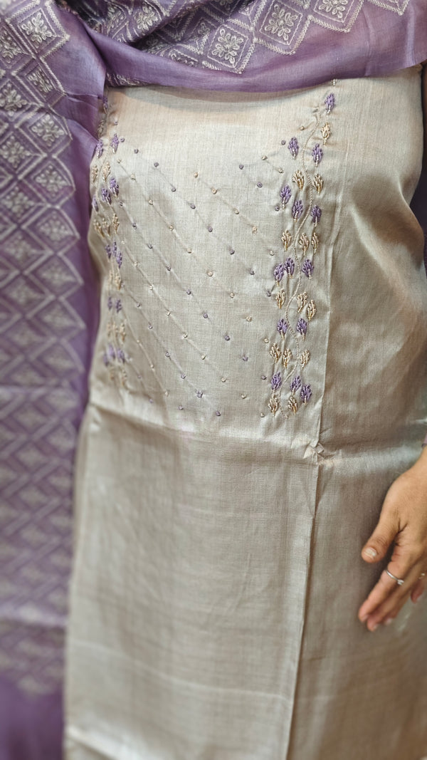 Smoky Grey and lavender tussar silk suit