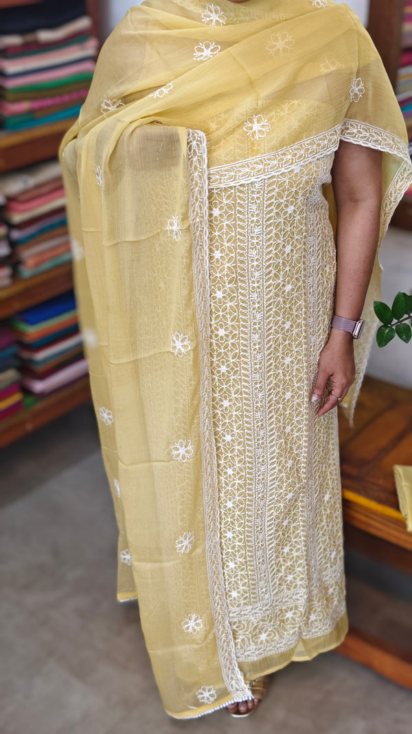 Pastel Yellow Embroidered Georgette Suit - 7M3D