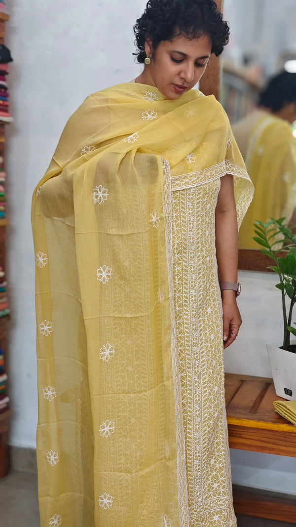 Pastel Yellow Embroidered Georgette Suit - 7M3D