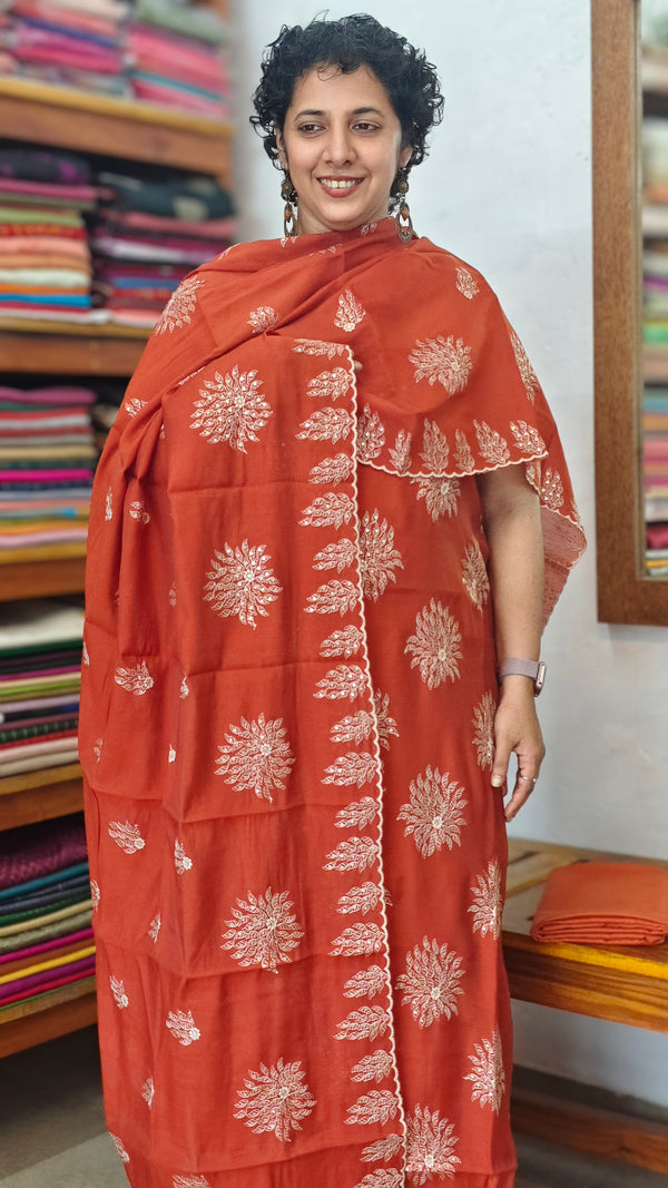 Rust Orange Muslin Salwar Suit - HT49