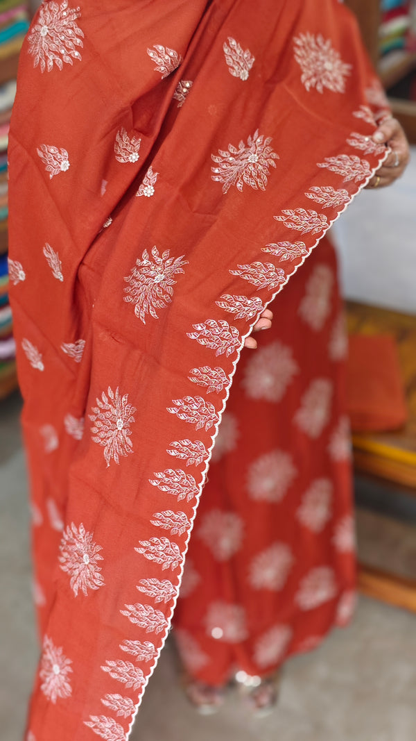 Rust Orange Muslin Salwar Suit - HT49