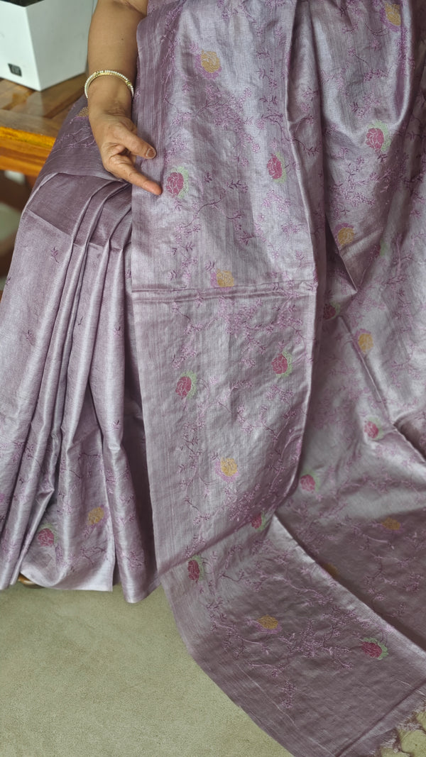 Lavender Tussar Silk Saree - FSM8