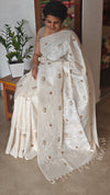 Off White Tussar Silk Saree - FSM8