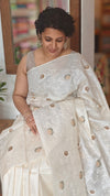 Off White Tussar Silk Saree - FSM8