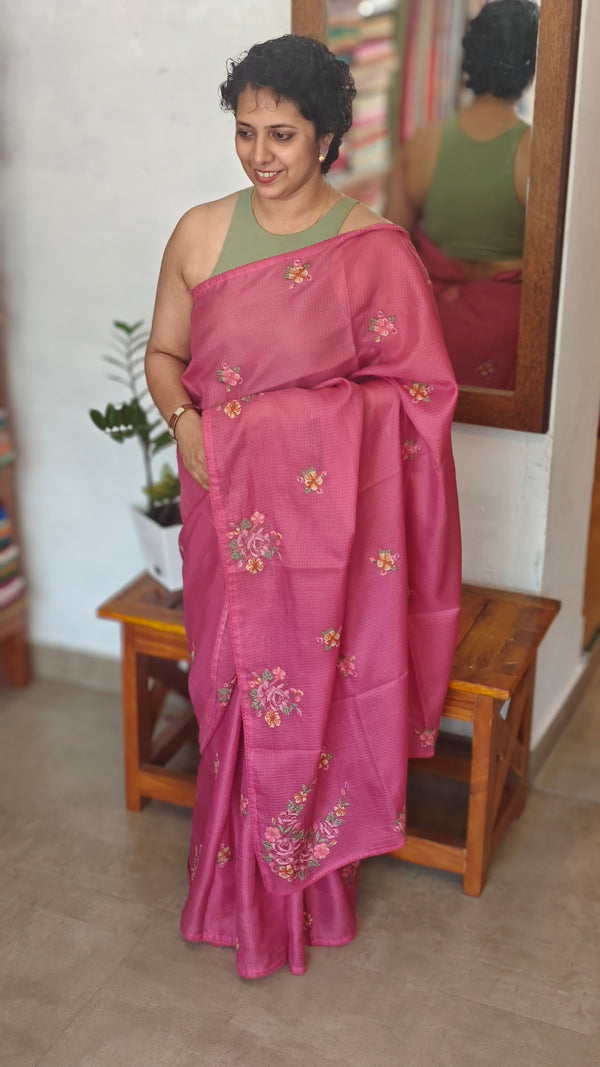 Pink Embroidered Silky Kota Saree - JCX