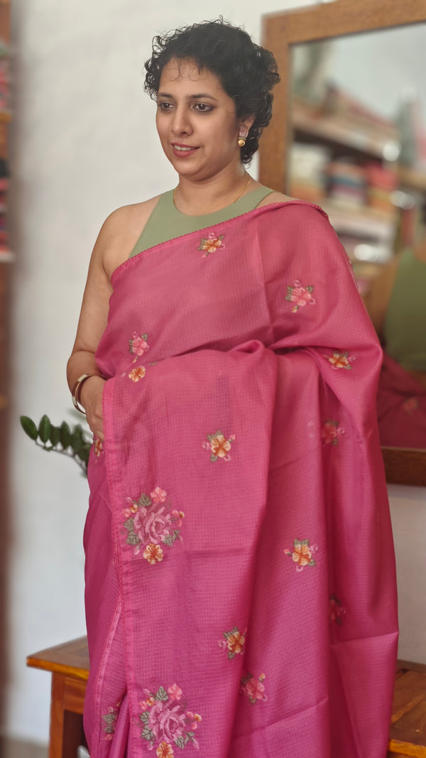 Pink Embroidered Silky Kota Saree - JCX