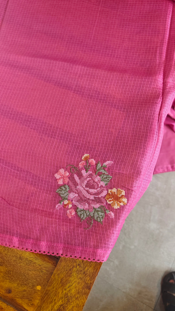 Pink Embroidered Silky Kota Saree - JCX