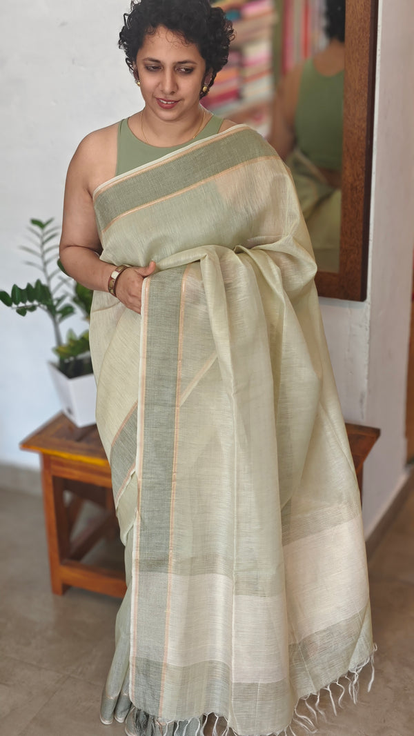 Pale Green Tissue Silk Saree - DR42