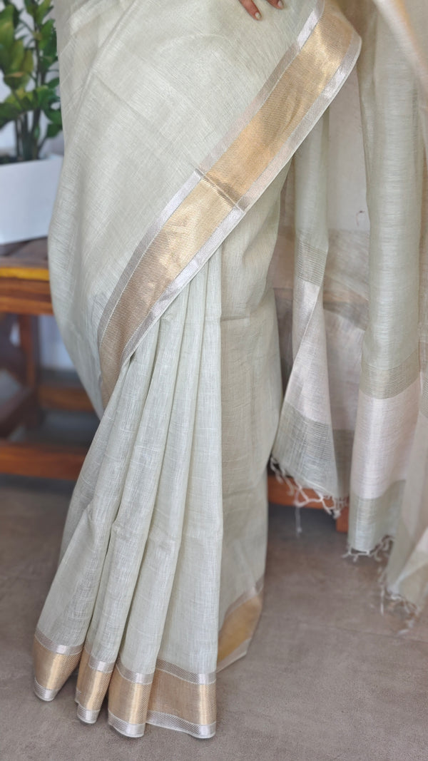 Cream Linen Silk Saree - DR42