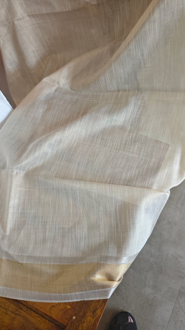 Cream Linen Silk Saree - DR42