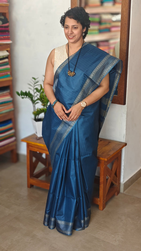 Blue Woven Semi Tussar Silk Saree - TF51