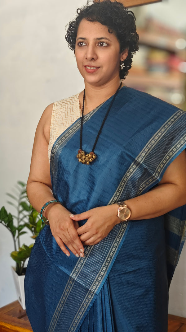 Blue Woven Semi Tussar Silk Saree - TF51