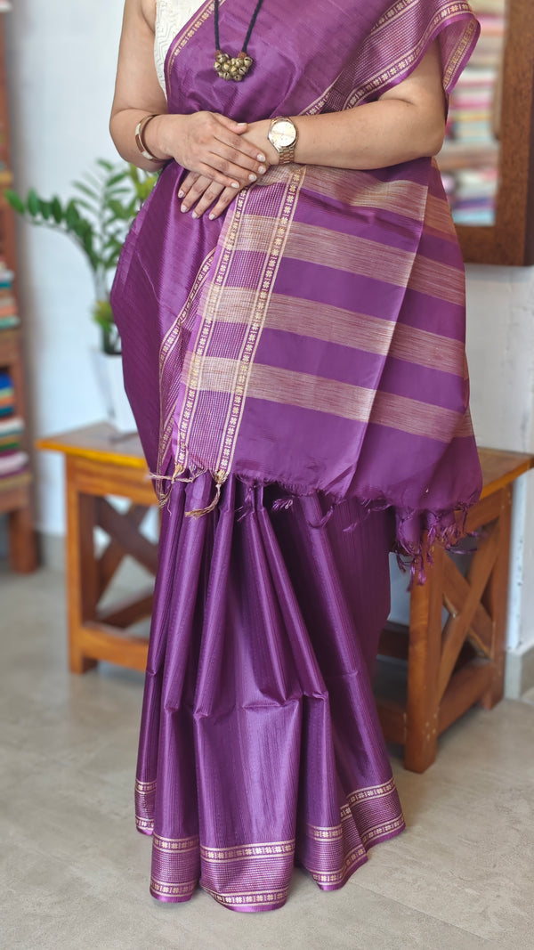 Wine Woven Semi Tussar Silk Saree - TF51