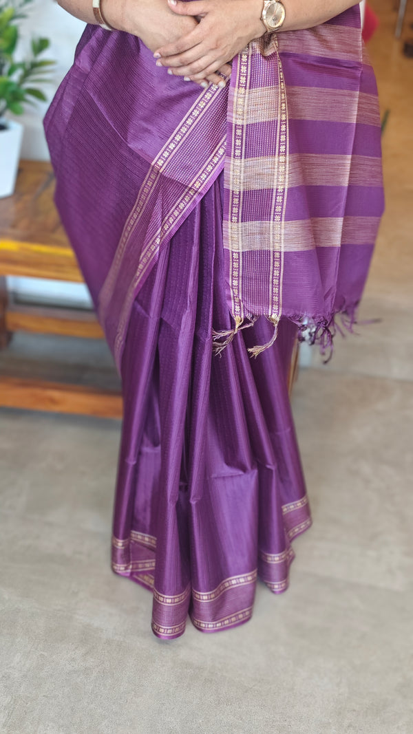 Wine Woven Semi Tussar Silk Saree - TF51