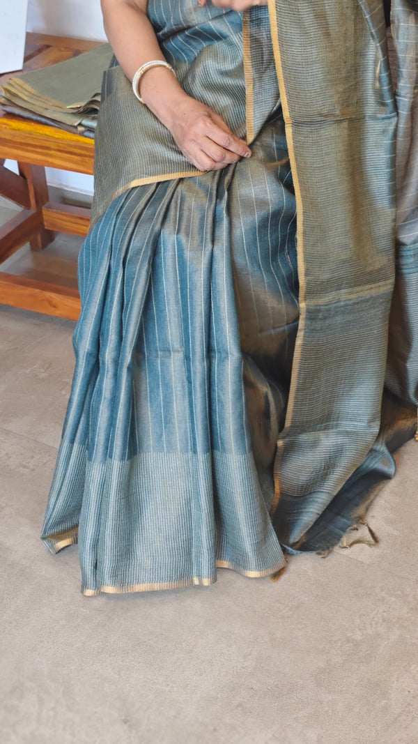 Metallic Green Tussar Tissue Saree - CCK3