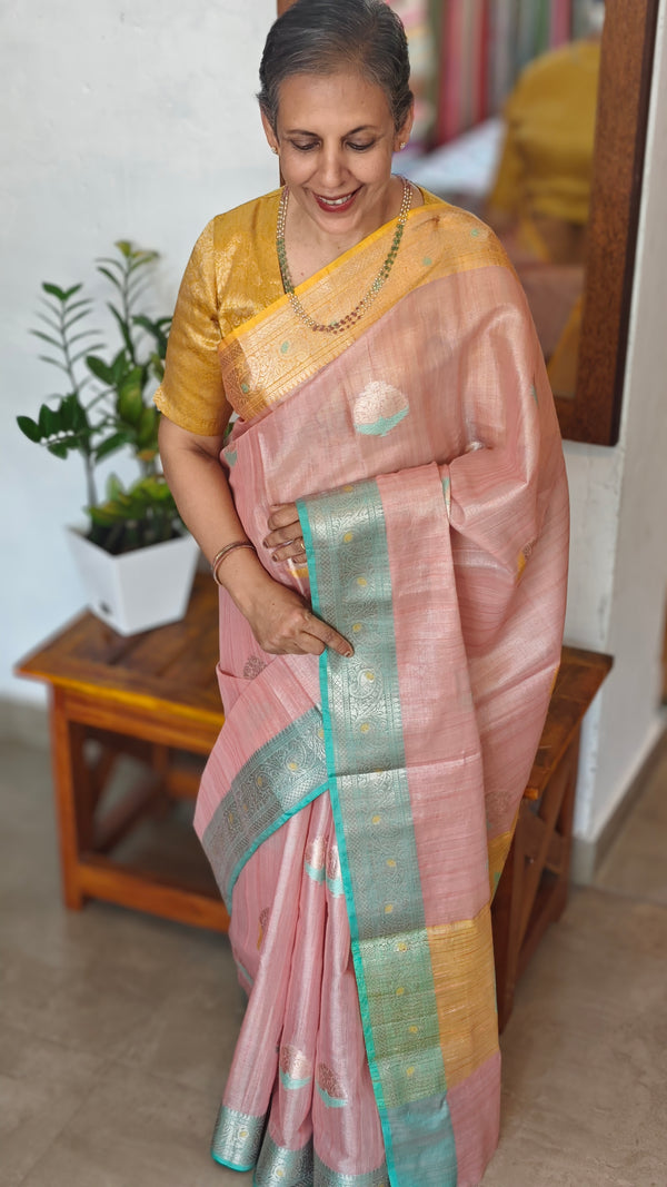 Peach Ganga Jamuna Banarasi Tissue Saree