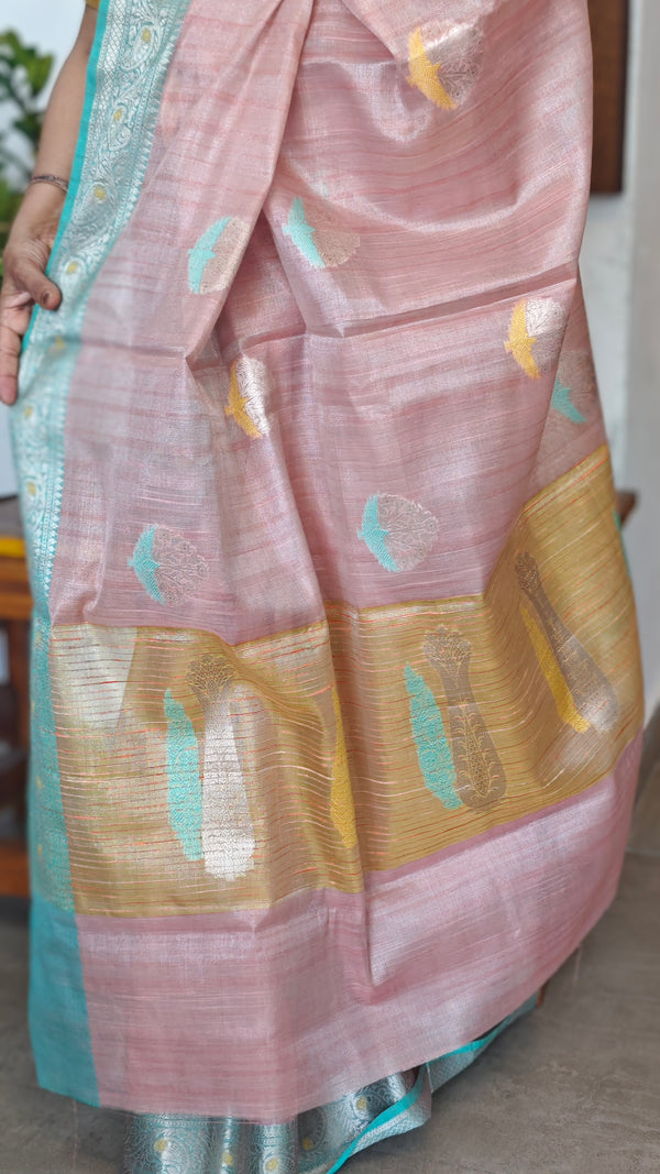 Peach Ganga Jamuna Banarasi Tissue Saree