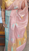 Peach Ganga Jamuna Banarasi Tissue Saree