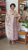 Lavender Cross Stitch Embroidered Semi Tussar Silk suit - MTV6 - J5