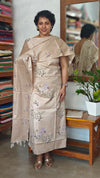 Light Beige Cross Stitch Embroidered Semi Tussar Silk Suit - MTV6 - L4