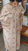 Light Beige Cross Stitch Embroidered Semi Tussar Silk Suit - MTV6 - Q6