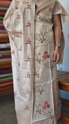 Light Beige Cross Stitch Embroidered Semi Tussar Silk Suit - MTV6 - Q6