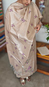 Light Beige Cross Stitch Embroidered Semi Tussar Silk Suit - MTV6 - A7