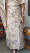 Light Beige Cross Stitch Embroidered Semi Tussar Silk Suit - MTV6 - A7