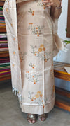 Light Beige Cross Stitch Embroidered Semi Tussar Silk Suit - MTV6 - D4
