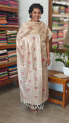 Light Beige Cross Stitch Embroidered Semi Tussar Silk Suit - MTV6 - C5