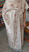 Light Beige Cross Stitch Embroidered Semi Tussar Silk Suit - MTV6 - C5