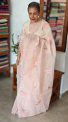 Peach Linen Chanderi Embroidered Saree - RL34