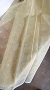Pastel Yellow Linen Chanderi Embroidered Saree - RL34