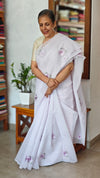 Light Lavender Linen Chanderi Embroidered Saree - RL34