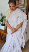 Light Lavender Linen Chanderi Embroidered Saree - RL34