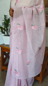 Light Pink Linen Chanderi Embroidered Saree - RL34