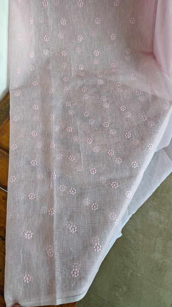 Light Pink Linen Chanderi Embroidered Saree - RL34