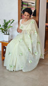 Pastel Green Linen Chanderi Embroidered Saree - RL34