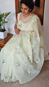 Pastel Green Linen Chanderi Embroidered Saree - RL34