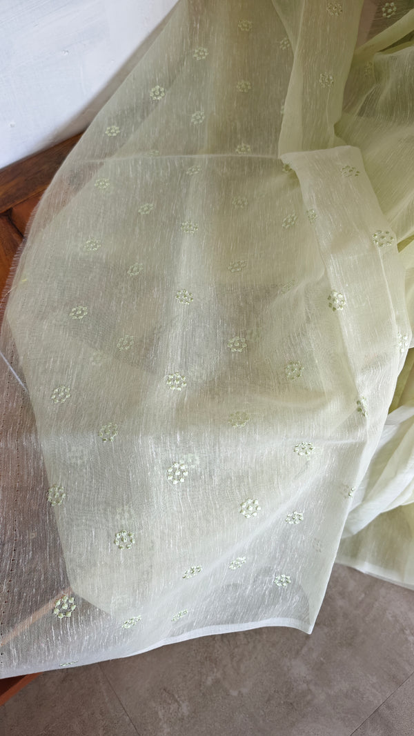 Pastel Green Linen Chanderi Embroidered Saree - RL34