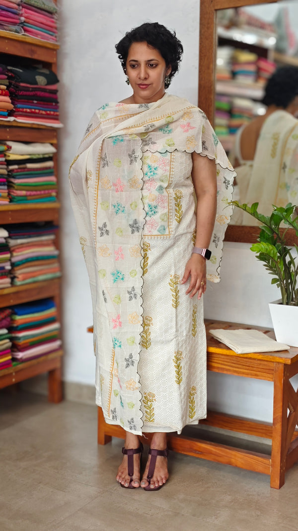 Cream Hakoba Block Print Suit