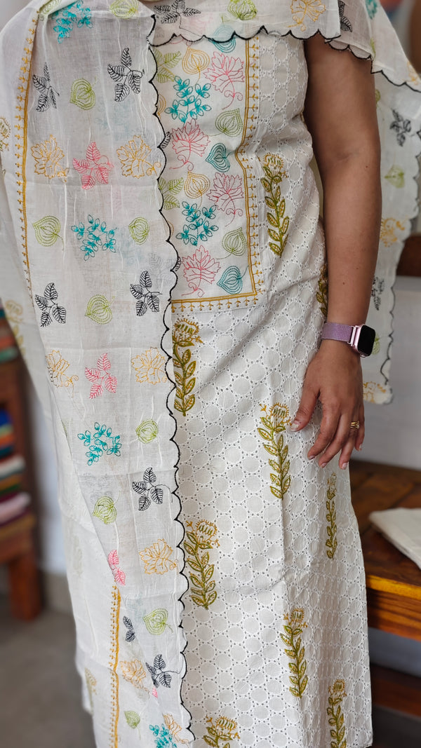 Cream Hakoba Block Print Suit