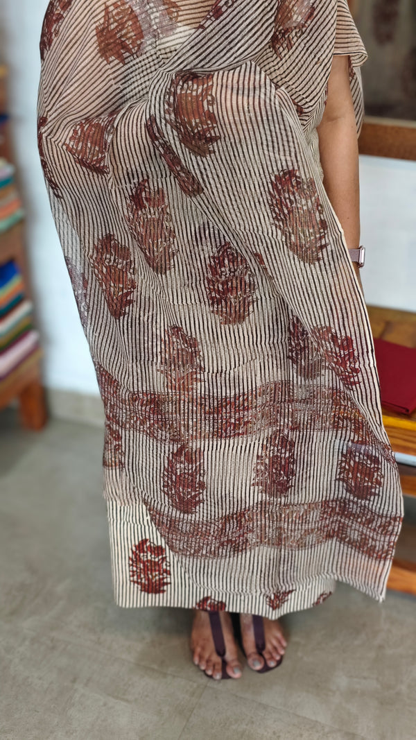 Brown and brick red cotton suit with kota doria dupatta