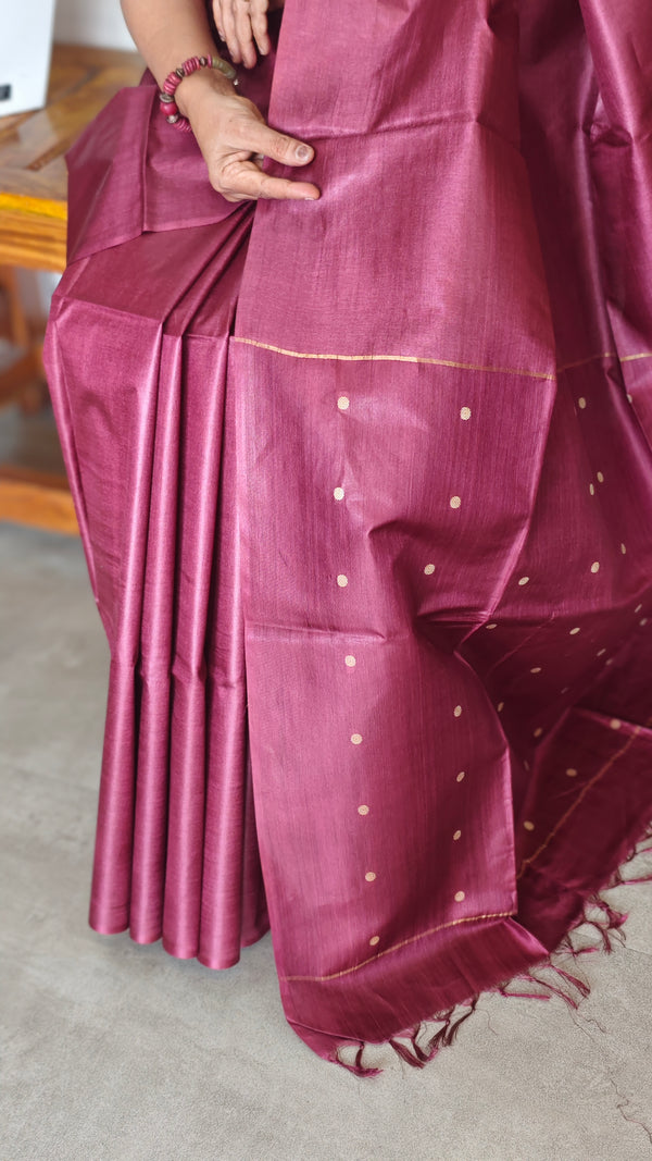 Burgundy Tussar Silk saree