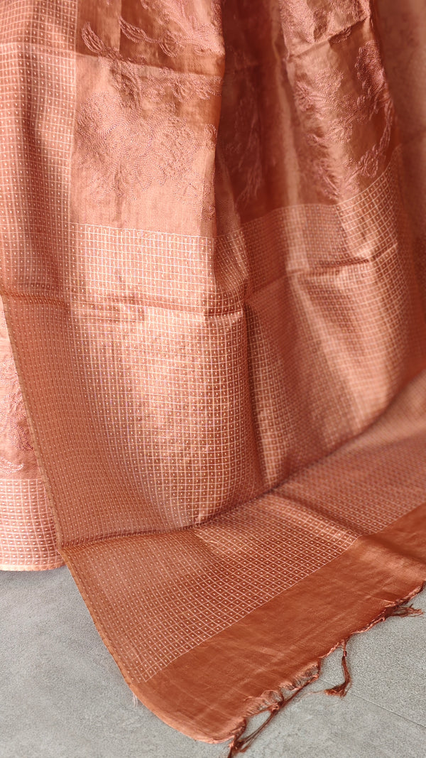 Golden rust embroidered silk saree - 733C