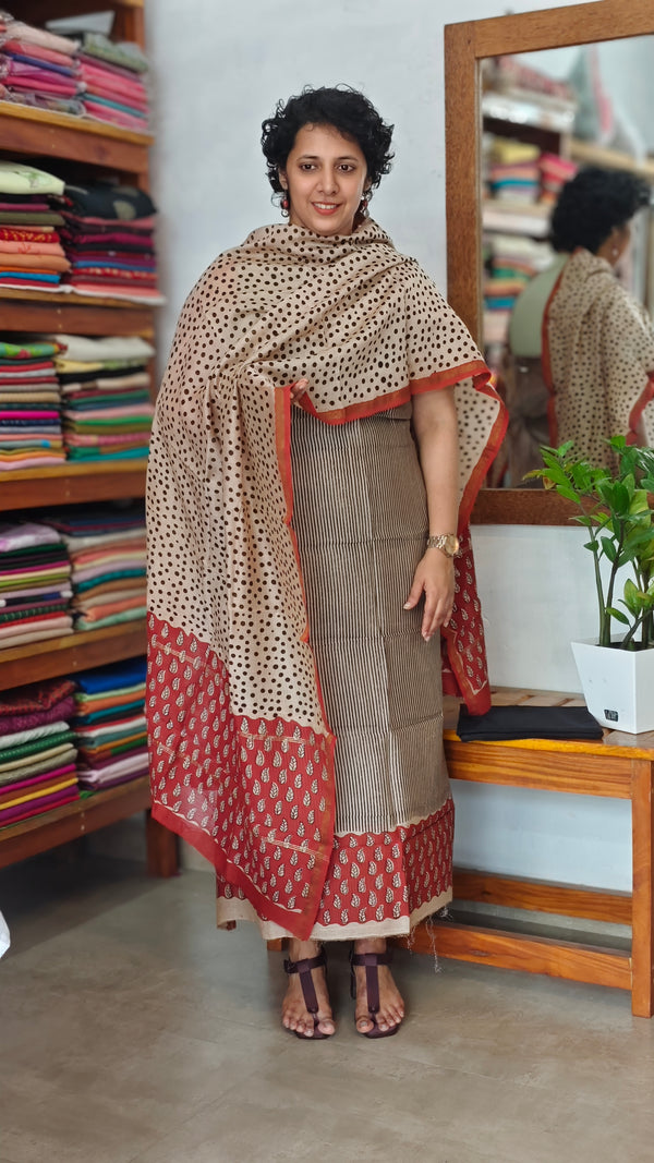 Black and beigh striped Chanderi Silk Suit - MC059