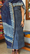 Indigo and off white chanderi silk suit - MC059