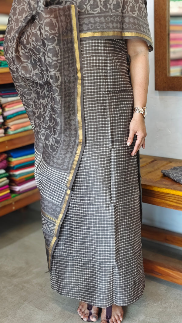Grey and beige chanderi silk suit - MC059